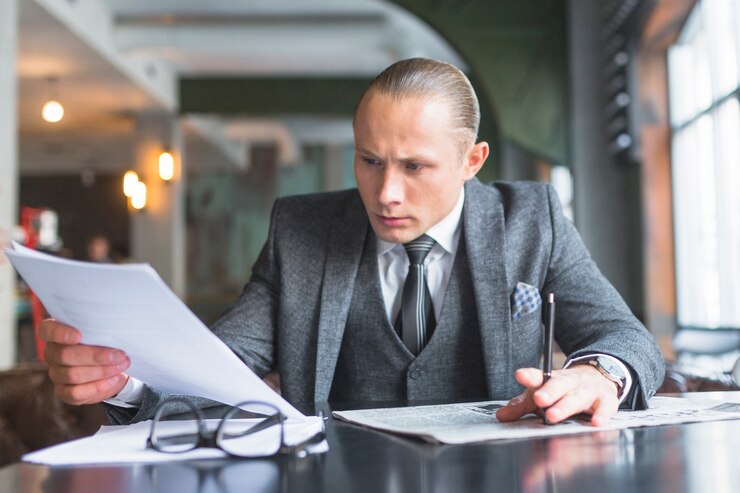 businessman examining document caf 23 2147876701